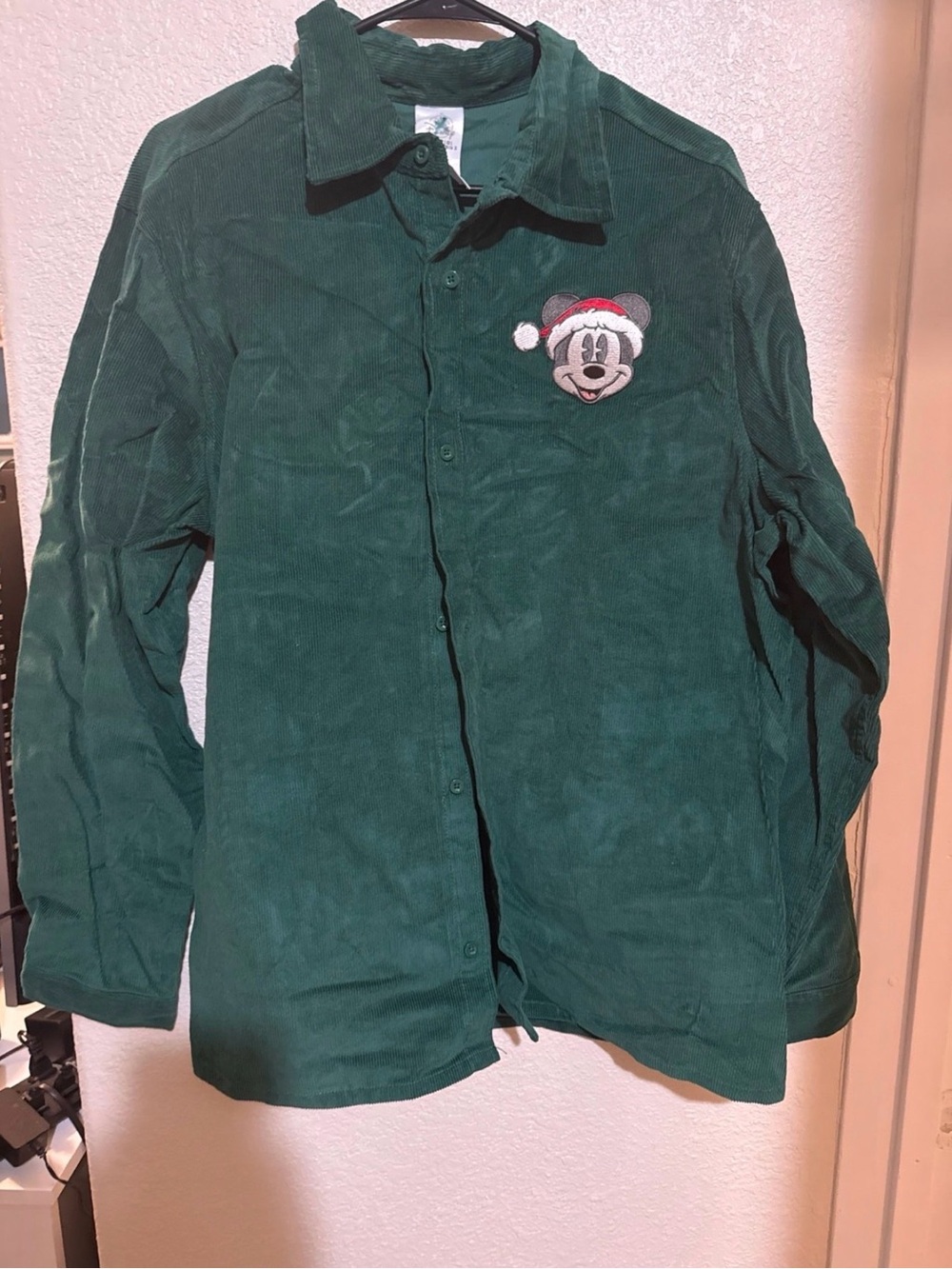 Disney Dark Green Corduroy Shirt Jacket with Mickey Holiday Patch